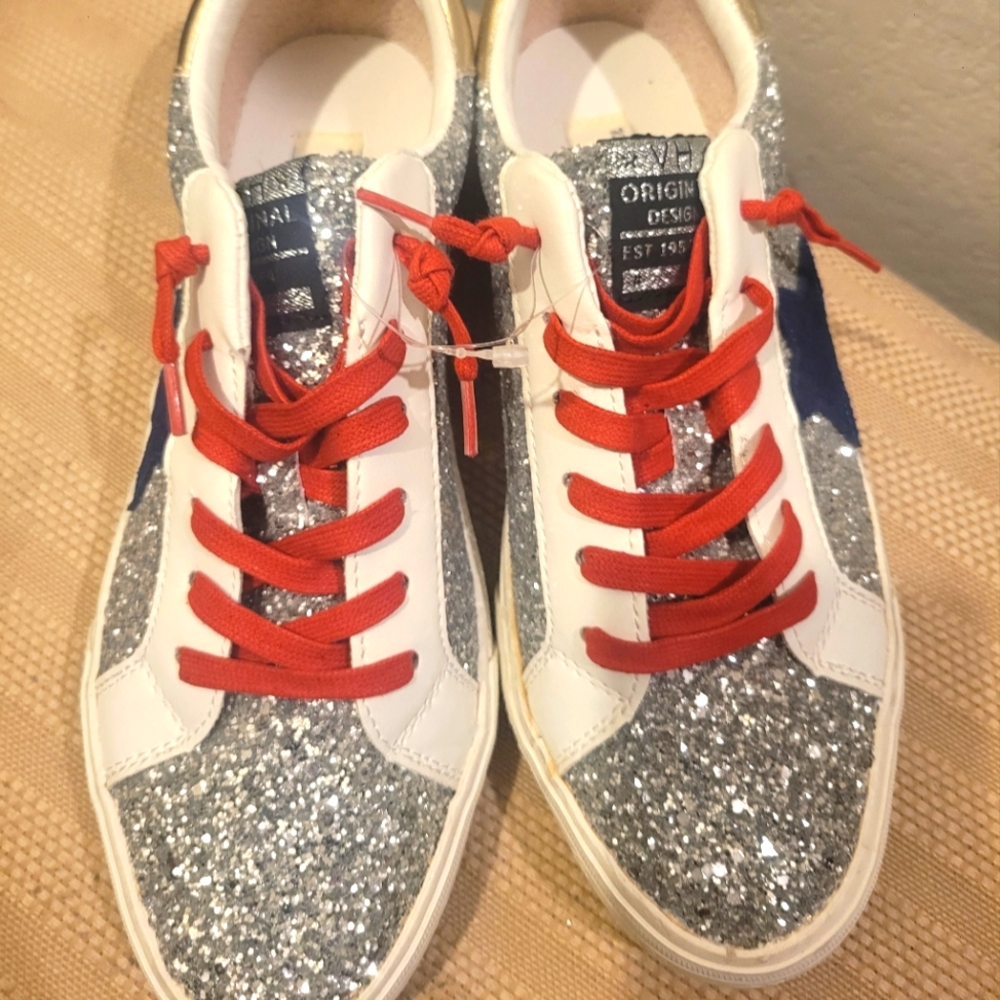 Vintage Havana Silver Glitter multi Sneakers with Red Laces .brand new